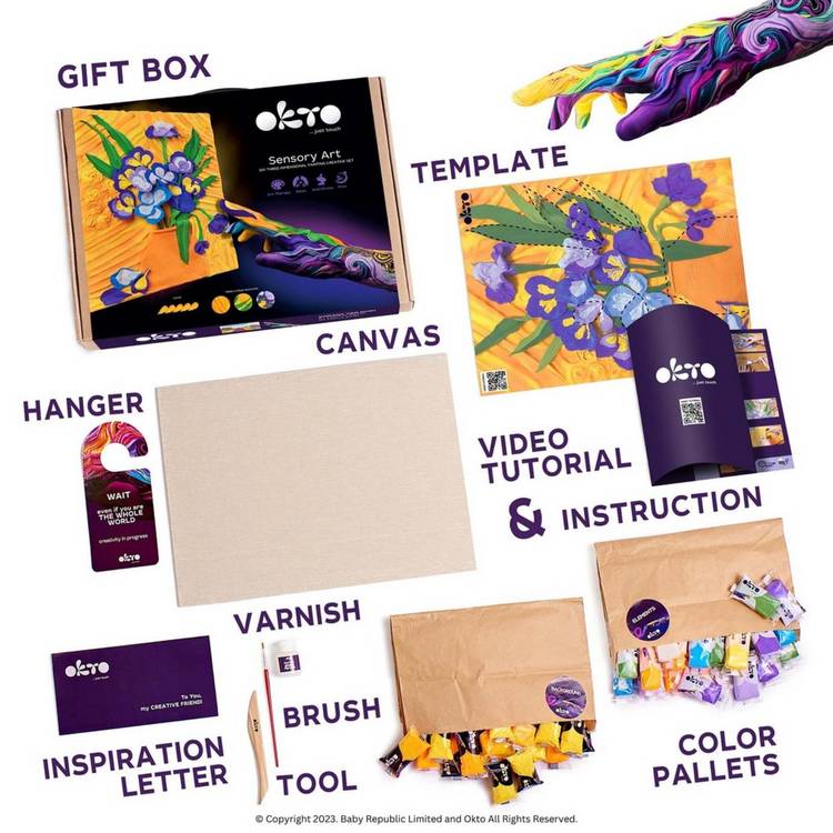 Okto DIY air dry clay Irises art kit, imported from the UK