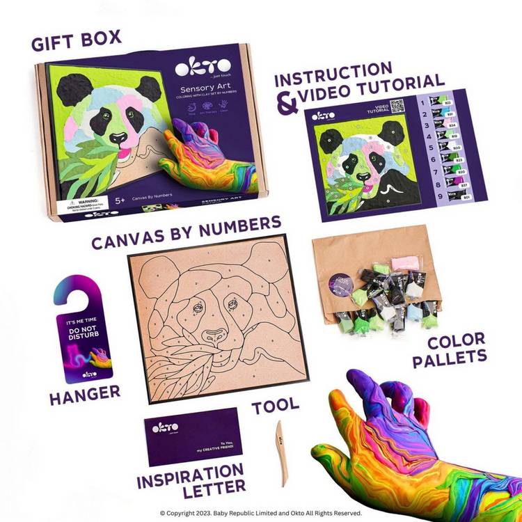 Okto sensory clay painting by numbers panda kit 30cm - British product