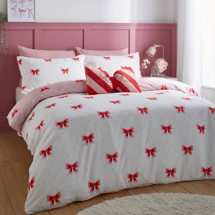 Sassy B Dotty Bows pink bedding set double (British brand)