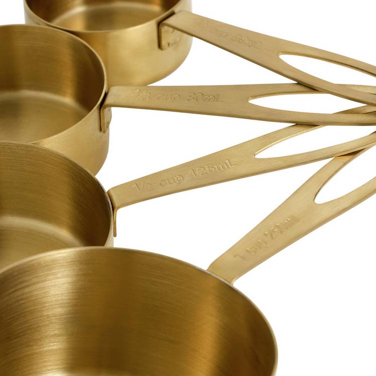 Habitat set of 4 brass-coloured steel measuring cups, imported from the UK
