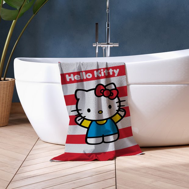 Hello Kitty cotton stripe bath towel red 140x70cm - British product