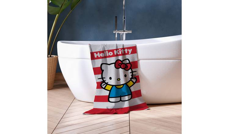 Hello Kitty cotton stripe bath towel red 140x70cm - British product
