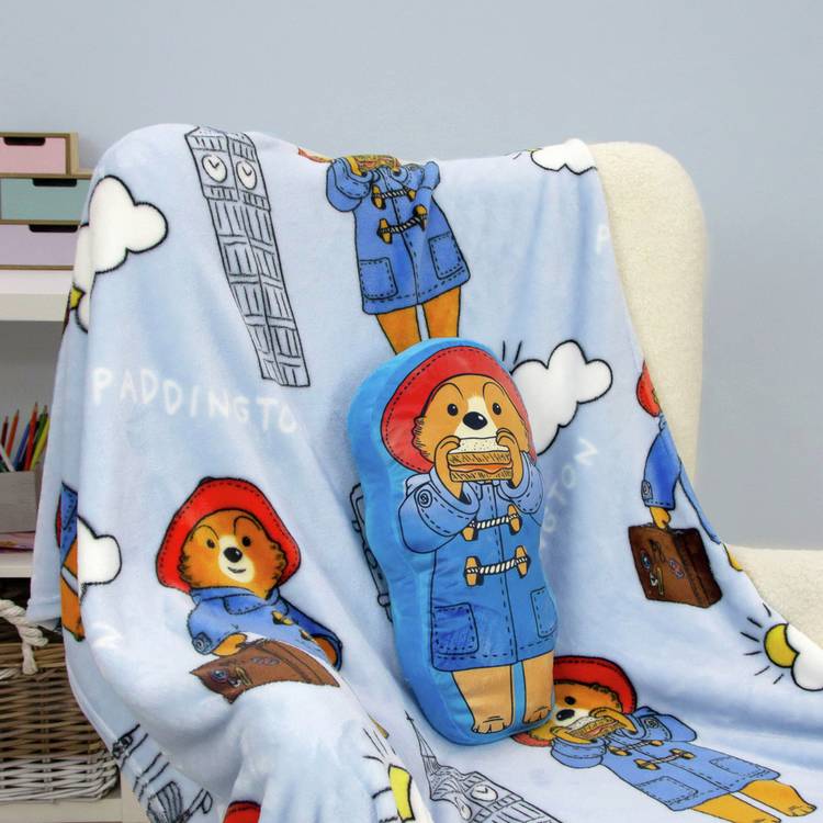 Paddington Bear shaped cushion blue 40x30cm, UK version