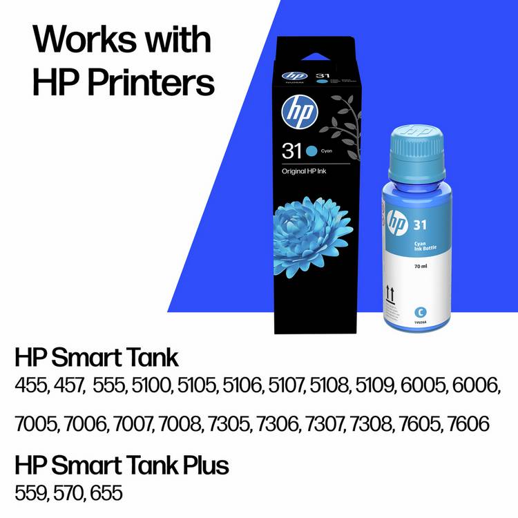 HP cyan ink bottle 70ml high yield, imported from the UK