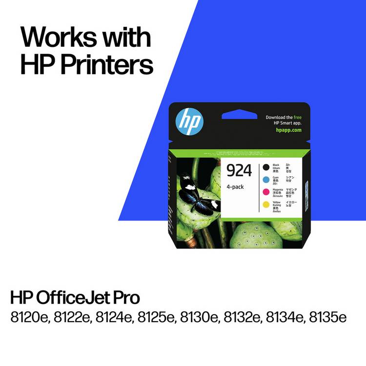 HP 924 original ink cartridge pack of 4 black and colour, UK version