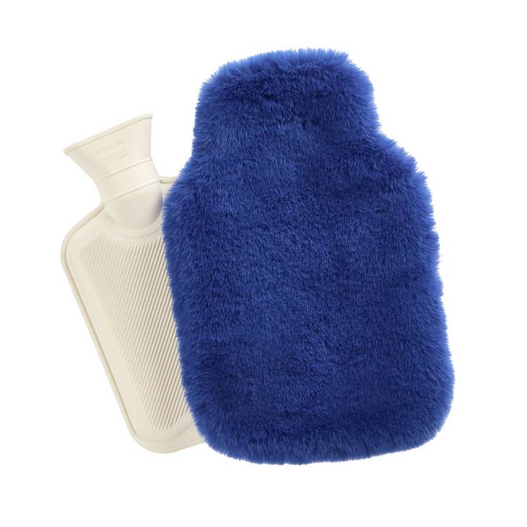 Habitat hot water bottle with blue faux fur cover 1L - British product
