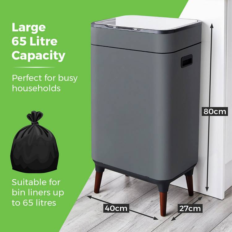 Tower 65 litre sensor bin in grey - British product
