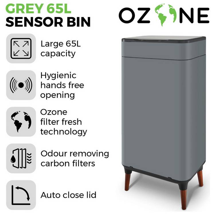 Tower 65 litre sensor bin in grey - British product