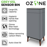 Tower 65 litre sensor bin in grey - British product