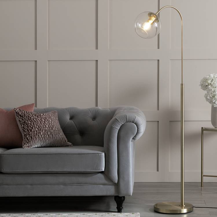 Habitat brass floor lamp with glass shade - British product
