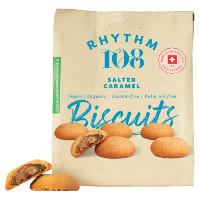 Rhythm 108 Chocolate Salted Caramel Biscuits 135g, imported from the UK