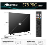 Hisense 85 inch 85E78QTUK PRO QLED TV - British product