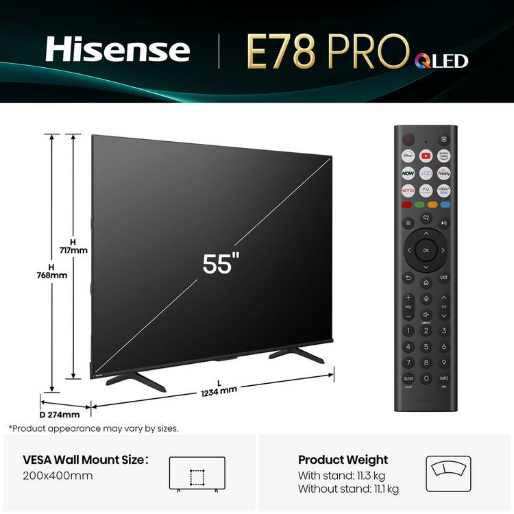 Hisense QLED TV 55E78QTUK 55 inch, imported from the UK