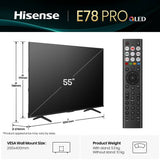 Hisense QLED TV 55E78QTUK 55 inch, imported from the UK