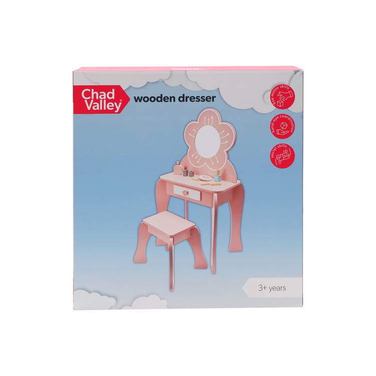 Chad Valley wooden dresser toy with accessories (British brand)