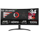 Argos LG 34WR50QK-B 34-Inch 100Hz WQHD Curved Monitor- Buy online at McGrocer
