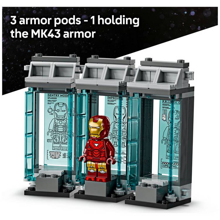 LEGO Marvel Iron Man Hall of Armour building set, imported from the UK
