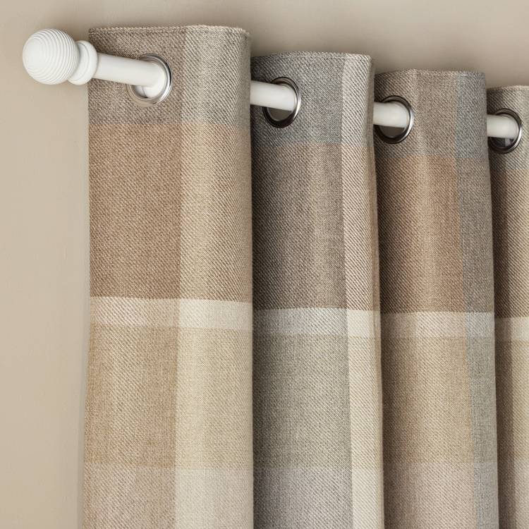 Argos Home blackout eyelet curtains neutral check 117x137cm, imported from the UK