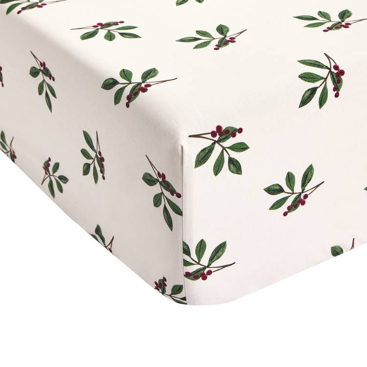 Argos Home foliage print cream fitted sheet single (British brand)