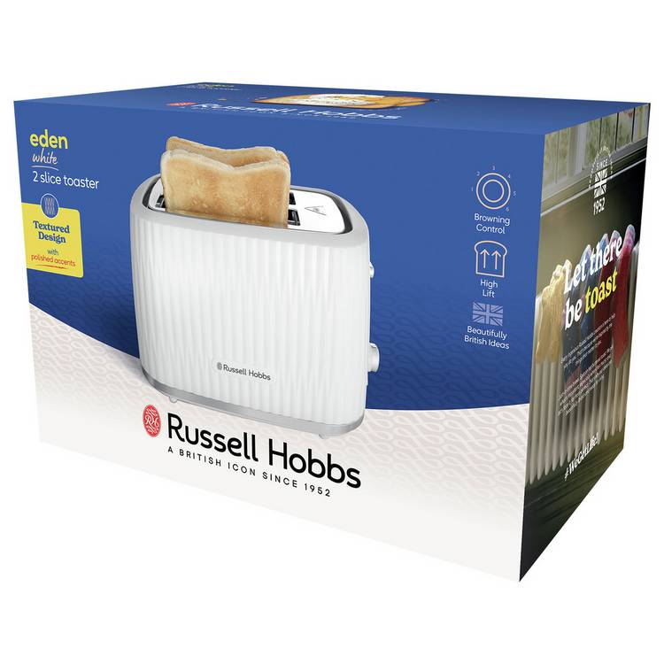 Russell Hobbs Eden white 2-slice toaster (British brand)