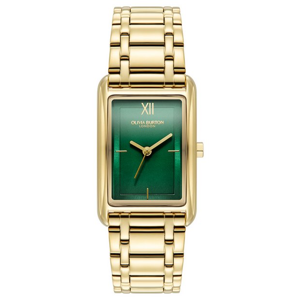 Olivia Burton green dial watch with gold bracelet, UK version