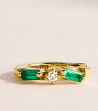 Suzanne Kalan yellow gold diamond emerald huggie earrings, imported from the UK