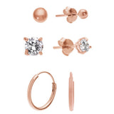 Revere rose gold plated sterling silver hoop earrings set - British product