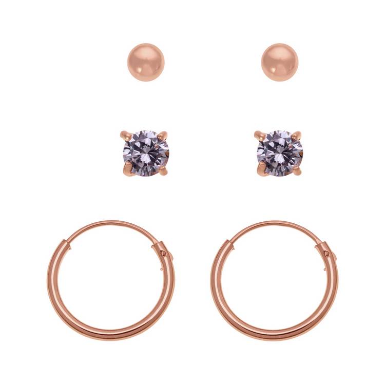 Revere rose gold plated sterling silver hoop earrings set - British product