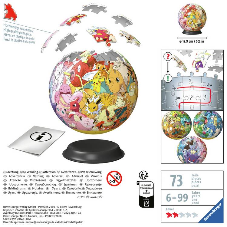 Ravensburger Pokémon 3D puzzle ball 72 pieces, imported from the UK