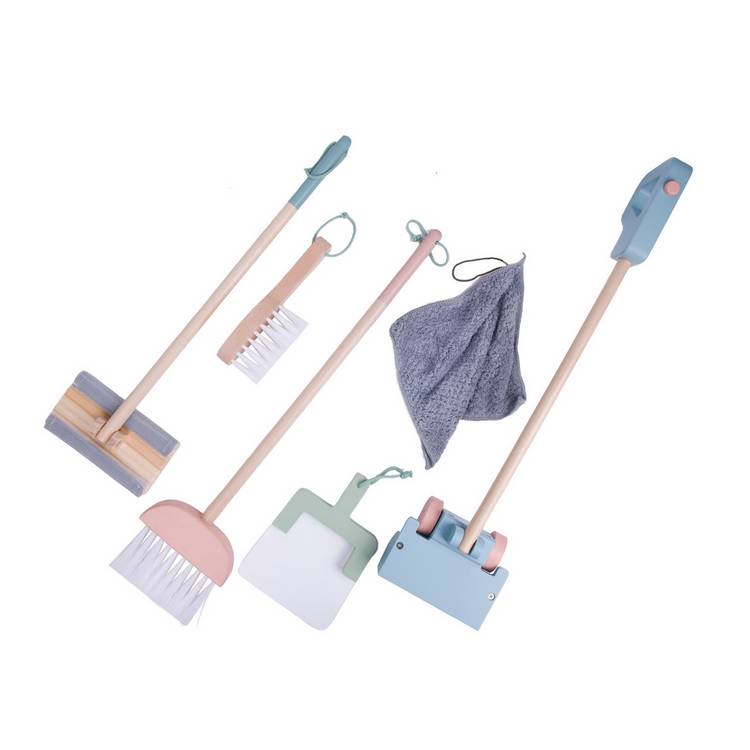 Chad Valley wooden cleaner toy set on stand - British product