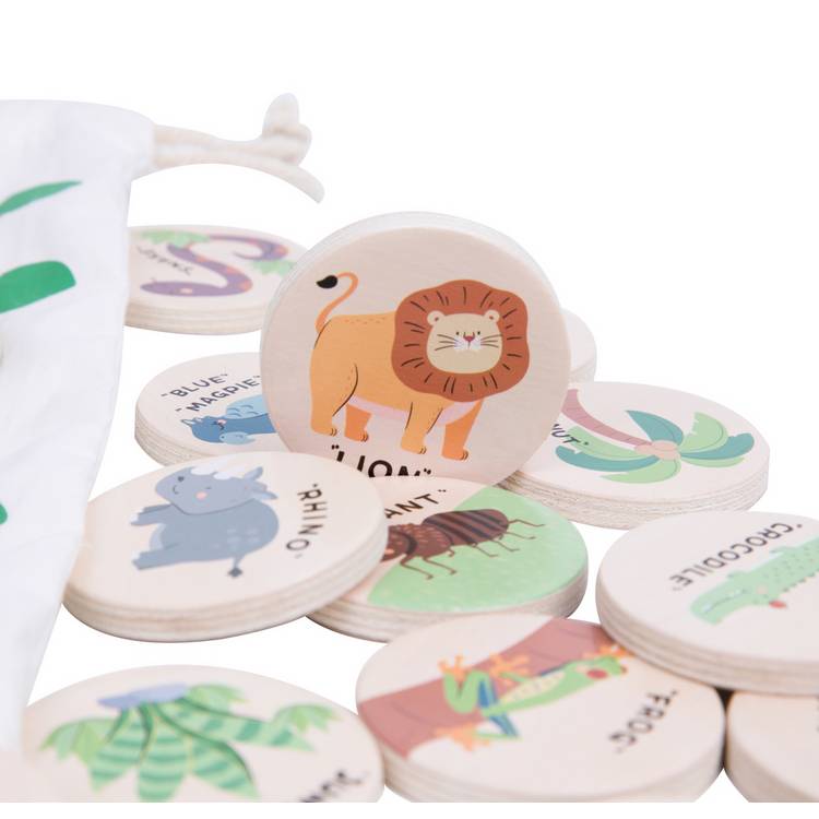 Chad Valley wooden memory game with jungle animals (British brand)