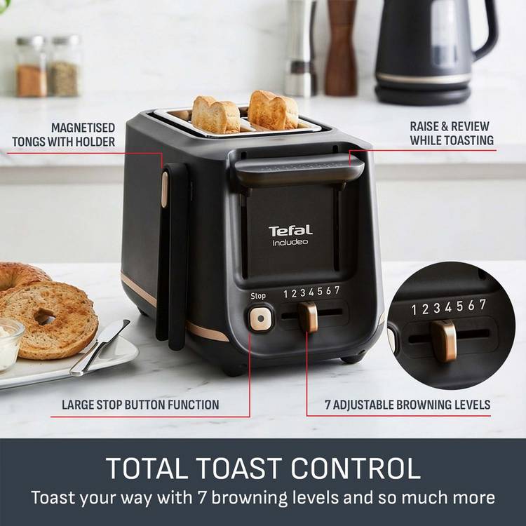 Tefal wide slot 2 slice toaster black - British product