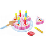 Chad Valley wooden birthday cake set with slices and candles - British product