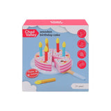 Chad Valley wooden birthday cake set with slices and candles - British product