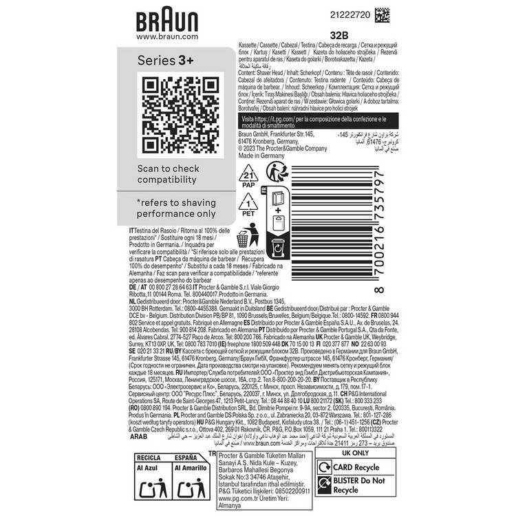 Braun Series 3+ shaver head replacement, UK version