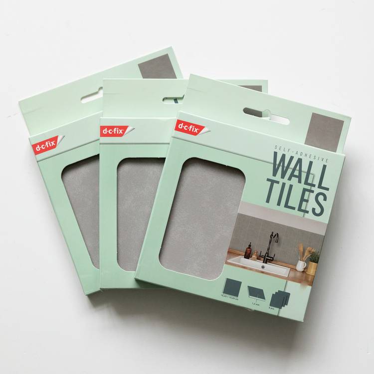 D-C-Fix light grey peel and stick wall tiles 15cm x 15cm 3pk (British brand)