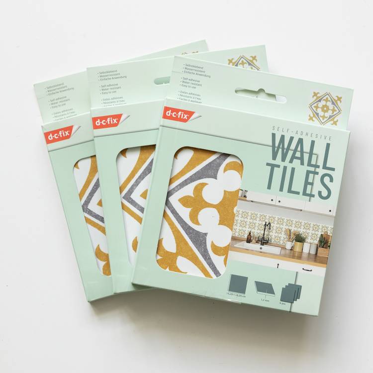 D-C-Fix yellow self adhesive vinyl wall tiles, imported from the UK