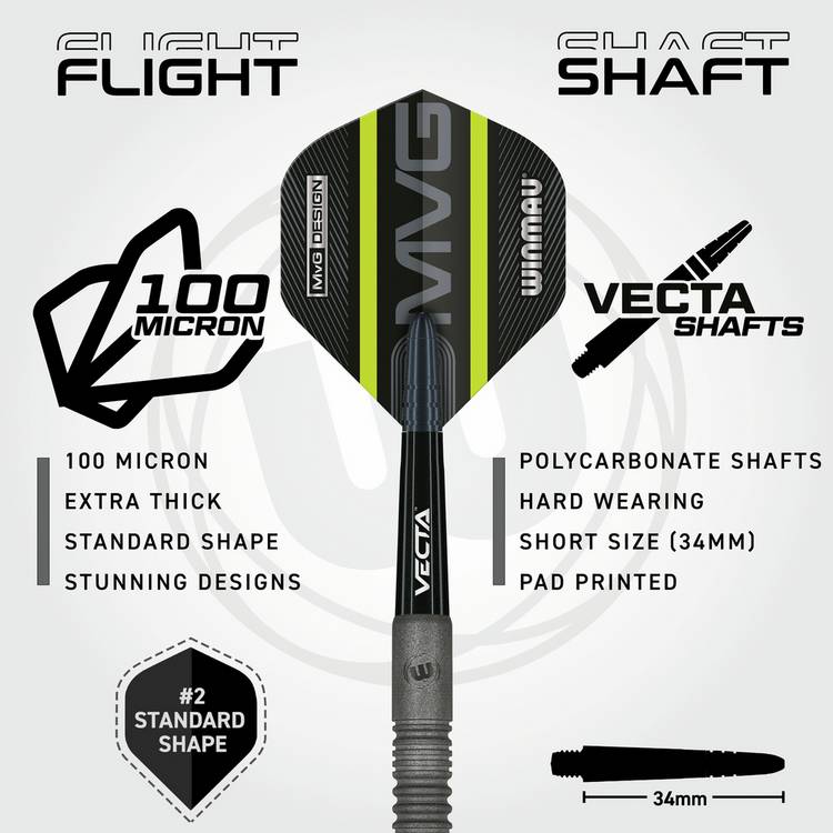 Winmau MvG Exact 23g tungsten darts set - British product