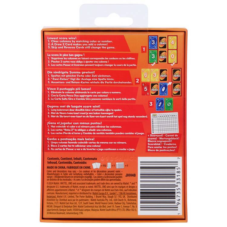 UNO Zero card game for family nights and travel (British brand)