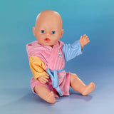 Baby Born doll bathrobe pink with orange and blue sleeves 43cm (British brand)