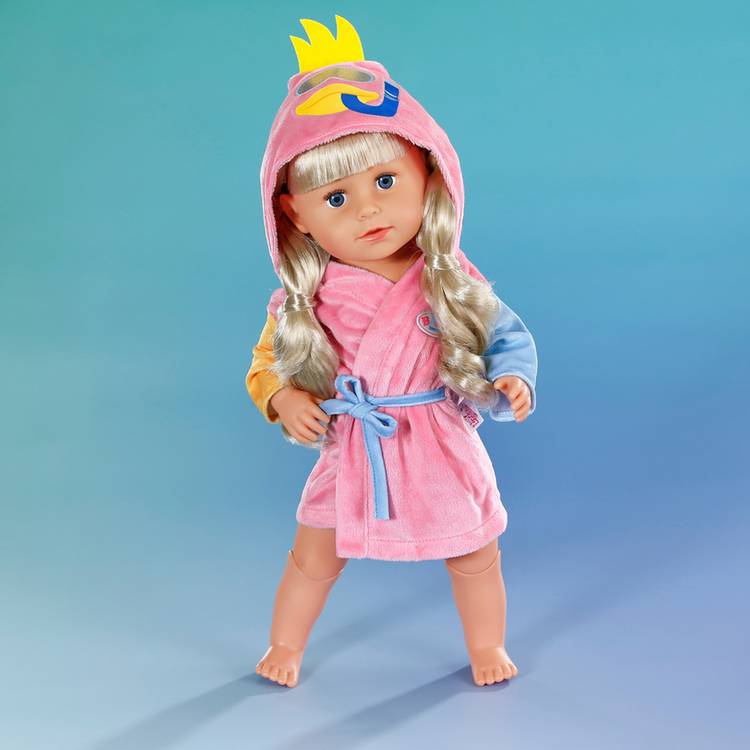 Baby Born doll bathrobe pink with orange and blue sleeves 43cm (British brand)