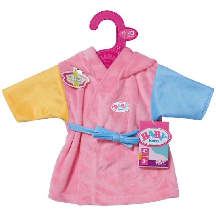 Baby Born doll bathrobe pink with orange and blue sleeves 43cm (British brand)