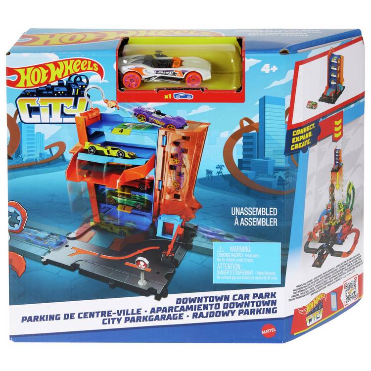 Hot Wheels City Downtown Car Park playset with working lift (British brand)