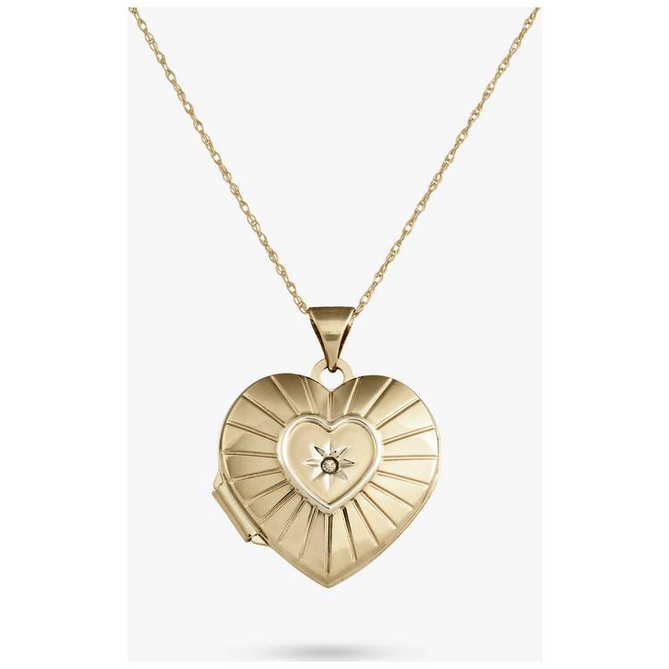 Revere 9ct yellow gold heart locket pendant with diamond, UK version