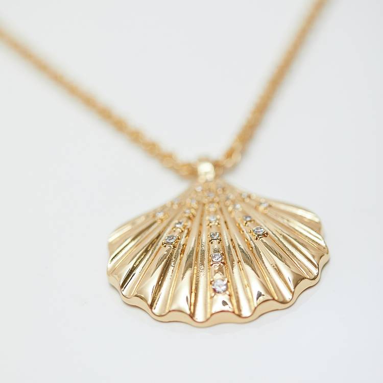 Lipsy gold plated shell pendant necklace with stones, UK version