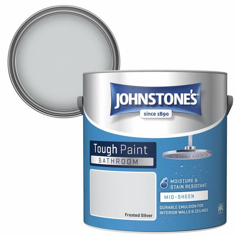 Johnstone's Bathroom Paint Frosted Silver 2.5L, imported from the UK