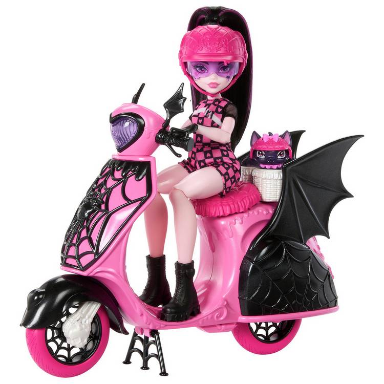 Monster High Draculaura doll scooter playset with pet bat, imported from the UK