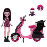 Monster High Draculaura doll scooter playset with pet bat, imported from the UK