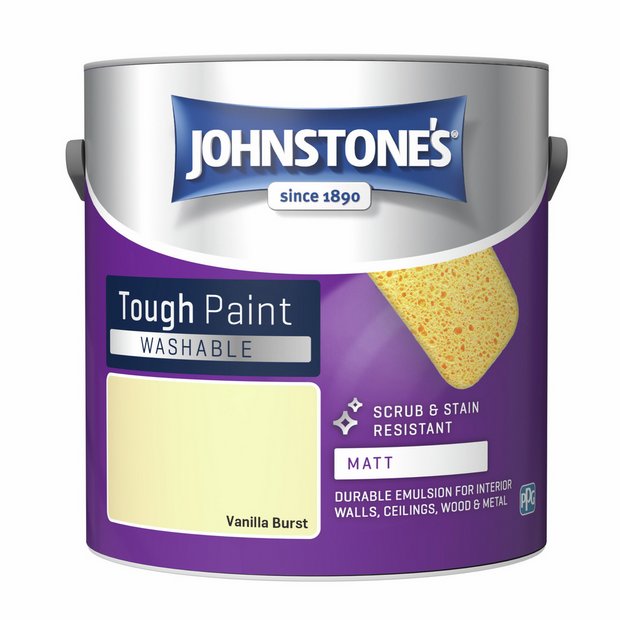 Johnstone's washable matt paint Vanilla Burst 2.5L, imported from the UK
