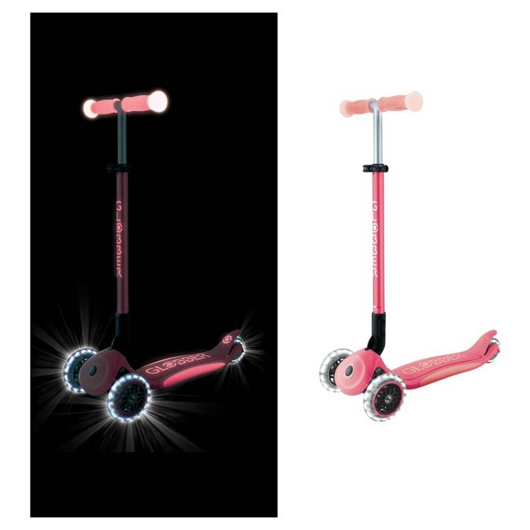 Globber Glow Lights scooter in Coral Pink, UK version